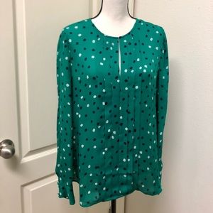 J.Crew Green Dot Silk Blouse, Sz. 10
